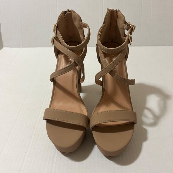 Y2K Strappy Platform Block Chunky Heel Sandal Women Sz 7 Soft Girl Glam Coquette - Picture 2 of 11